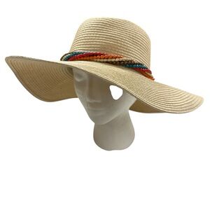 Wide Brim Paper Floppy Sun Protection Hat Beach Hat Beaded Base